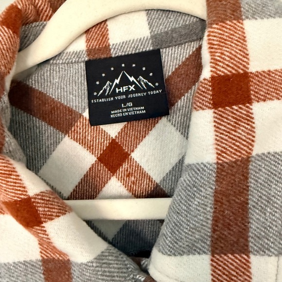 HFX Plaid Flannel Shirt Jacket Oversized L Shacket Outdoor Cozy - Picture 3 of 7